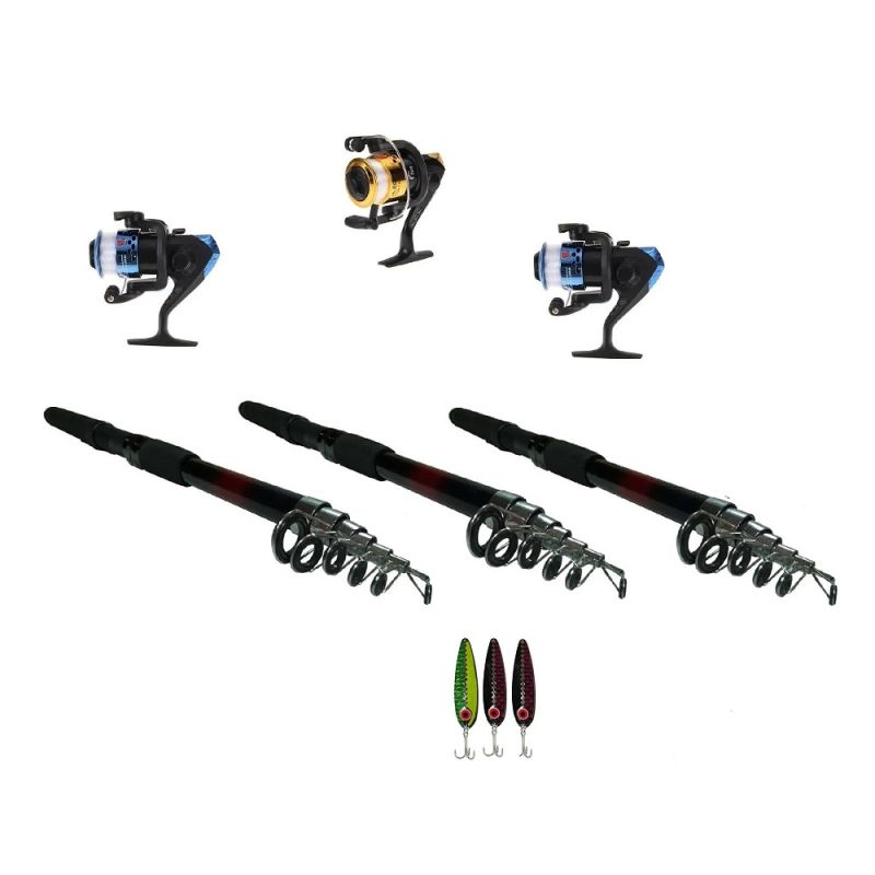 Comprar 3x Combos Cana Pescar 210mts Cuchara en Electroshopy